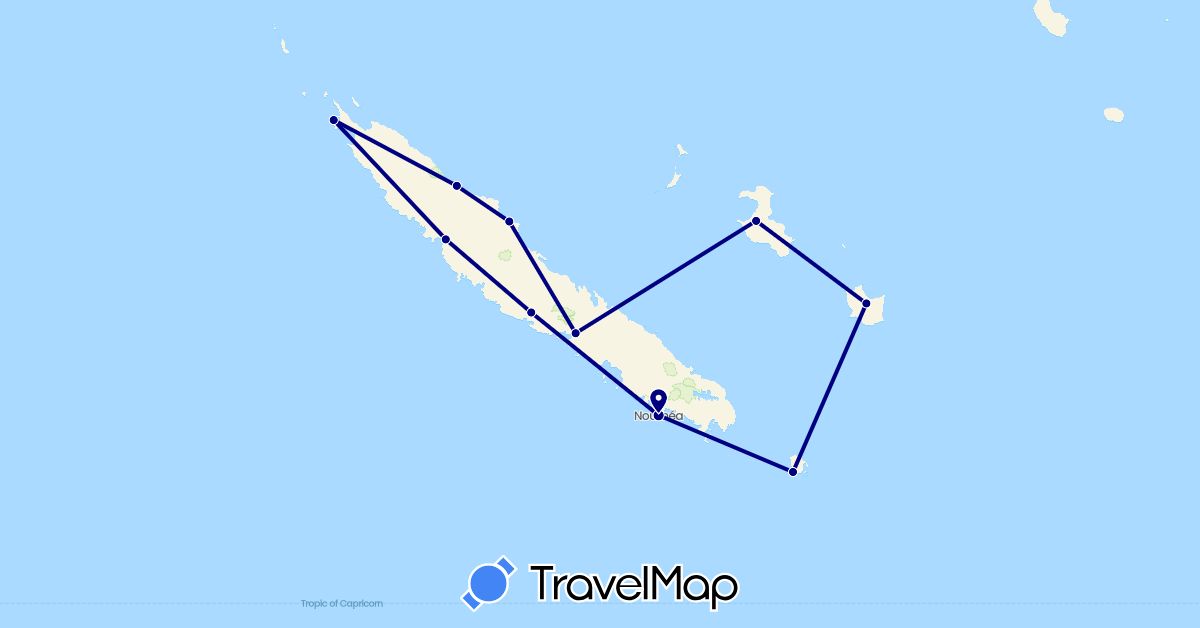 TravelMap itinerary: driving in France, New Caledonia (Europe, Oceania)